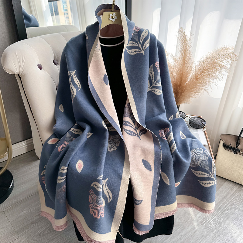 Nouvelle Écharpe de Luxe pour Femme, Imprimé Feuilles Tombées, Châle Chaud Automne Hiver, Pashmina, Foulard, Bufanda