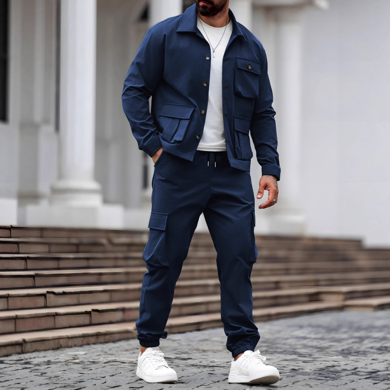 Combinaison tactique militaire coupe-vent pour hommes, ensemble de sport de plein air décontracté, multi-poches, vêtements de travail robustes, deux pièces, printemps-automne