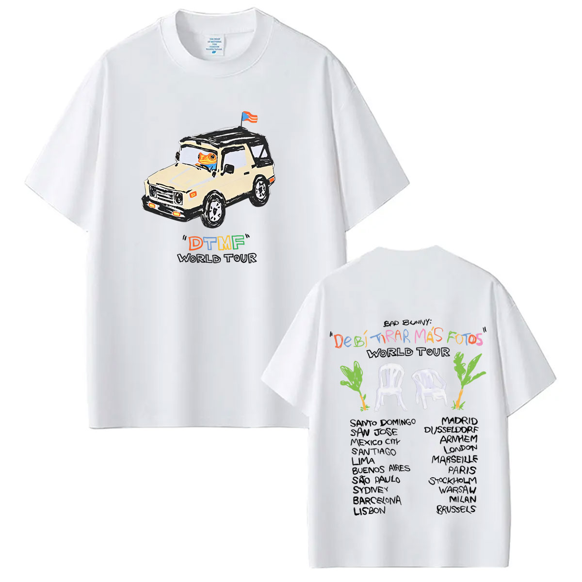 T-shirt imprimé DTMF Bad Bunny Debi Tirar Mas Fotos pour homme et femme, mode Hip Hop, T-shirt décontracté en coton ample pour l'été