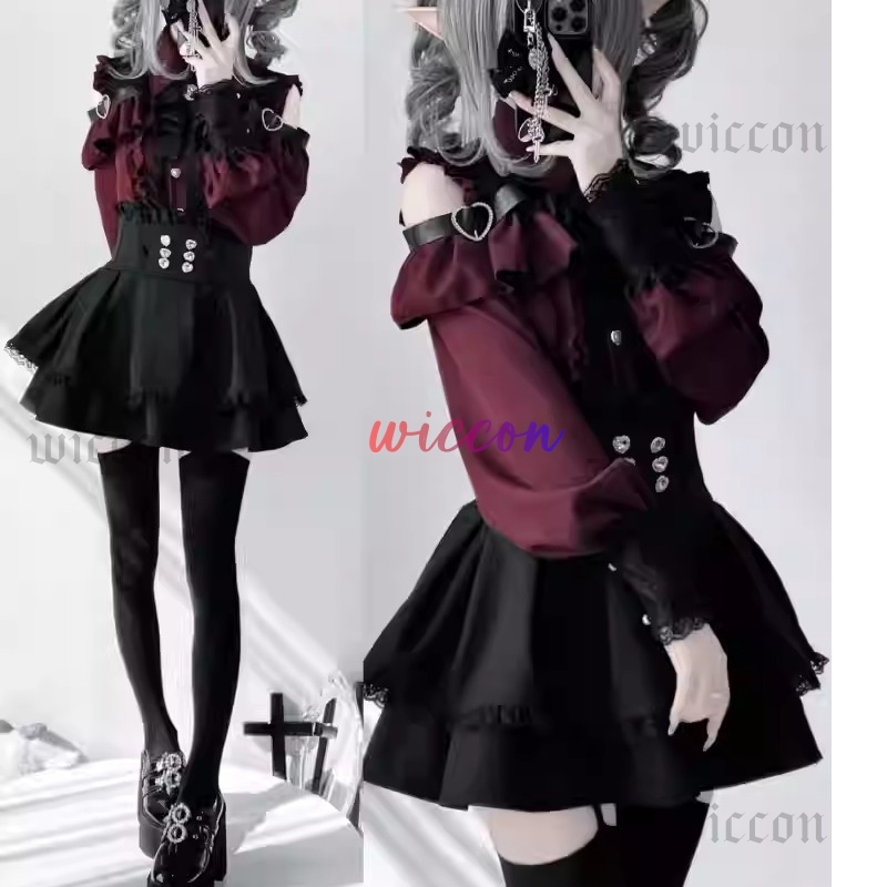Jirai kei tenue Lolita filles chemise jupe ensemble femmes Kawaii nœud à manches longues Y2K décontracté esthétique chemise Style japonais femmes