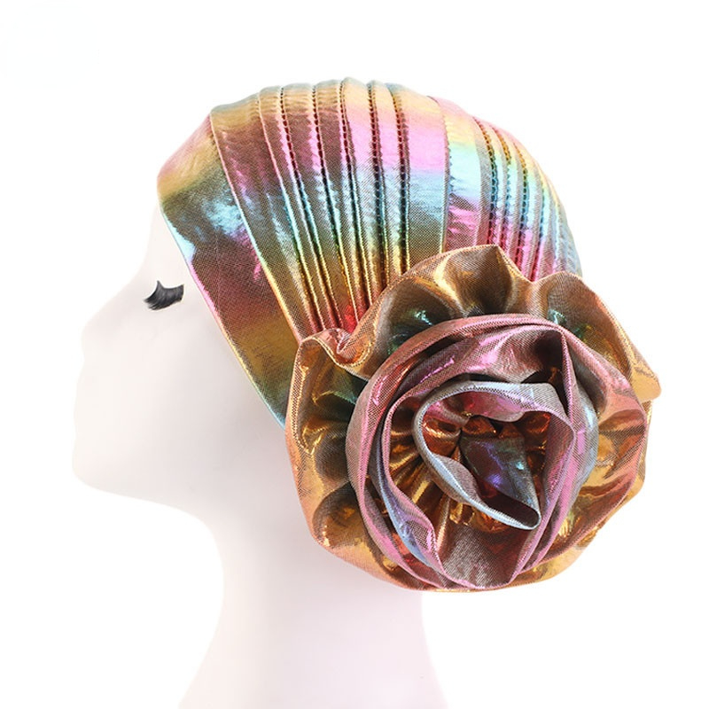 Casquette Hijab musulmane à grande fleur, chapeaux islamiques pour femmes, couvre-chef à fleurs Laser, couvre-chef ethnique, Turban pour dames, Bandana, nouvelle collection