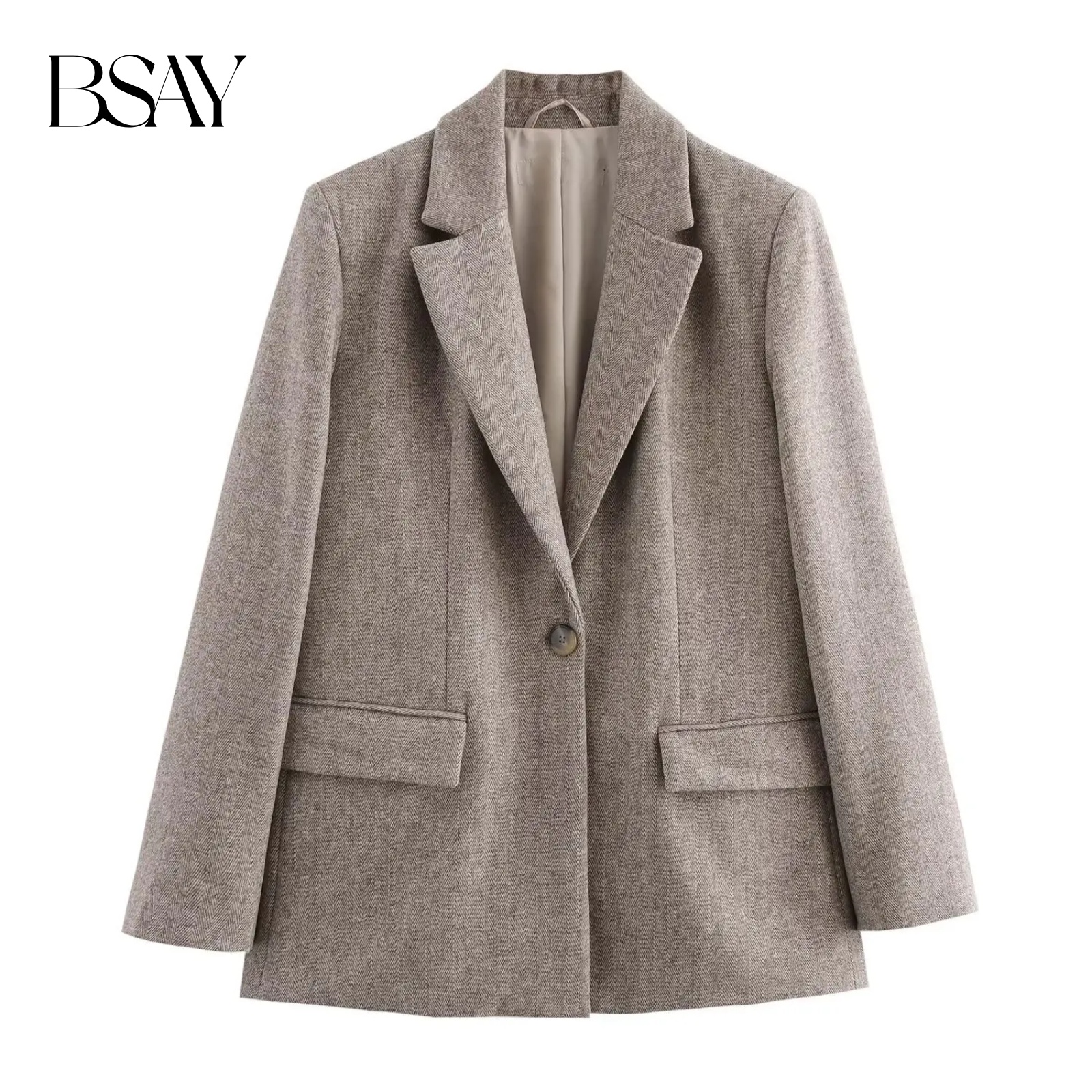 BSAY laine mélange costumes veste pour femmes mode automne à manches longues simple boucle décontracté femme rabat poche Blazers costume manteau