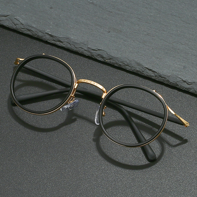 Lunettes de luxe rondes rétro pour hommes et femmes – Monture ultralégère en alliage d'acier inoxydable anti-lumière bleue, lunettes de vue de marque
