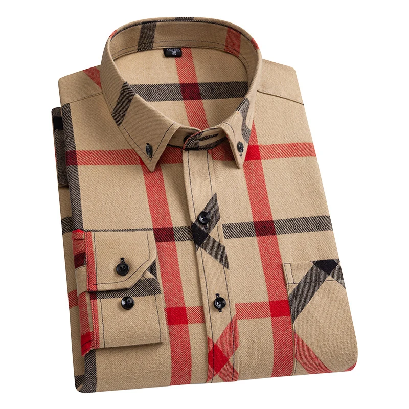 Hommes automne hiver mode nouveau coton flanelle chemises à carreaux taille asiatique coupe régulière doux quotidien chemises décontractées vêtements grande taille