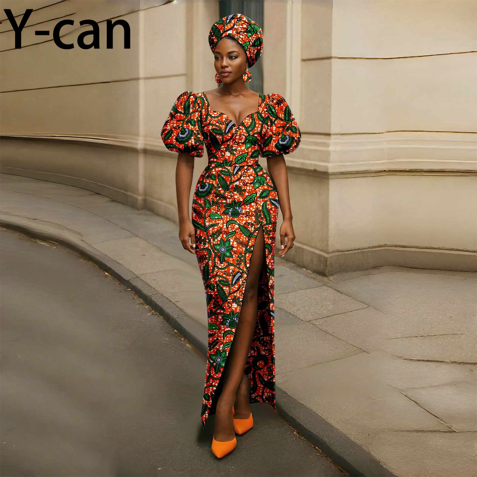 Robes africaines pour femmes, Sexy, mode, manches bouffantes, robe fendue avec foulard, boucles d'oreilles, Style africain, fête de mariage, 2525158