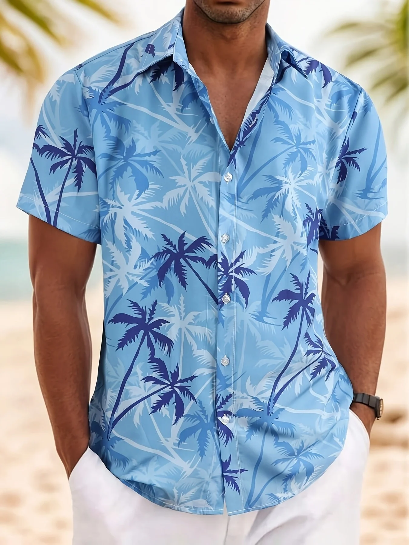 Nouvelle Chemise Hawaïenne Oversize Tendance Coréenne 2026 – Imprimé Palmiers Simples, Col Cubain, Hauts Aloha Décontractés d'Été