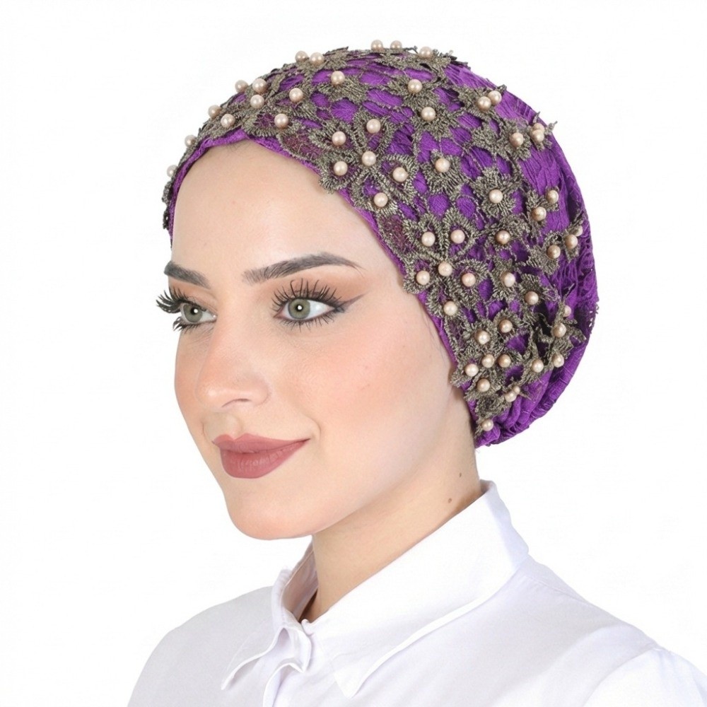 Turban élégant scintillant brodé et perlé, confortable et respirant, bonnet chimio, foulard africain pour femme