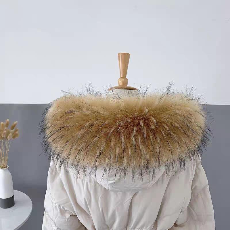 Écharpe en Fausse Fourrure de Raton Laveur pour Femme, Colliers d'Hiver, Chaud, Capuche, Châle, Décor Multicolore, Manteau en Peluche, Col Moelleux