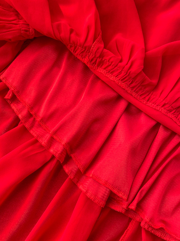 Robe longue rouge à capuche en mousseline de soie pour femmes, robes de plage élégantes à volants, robe trapèze mince, robe longue monochrome, robe éducative, printemps, automne