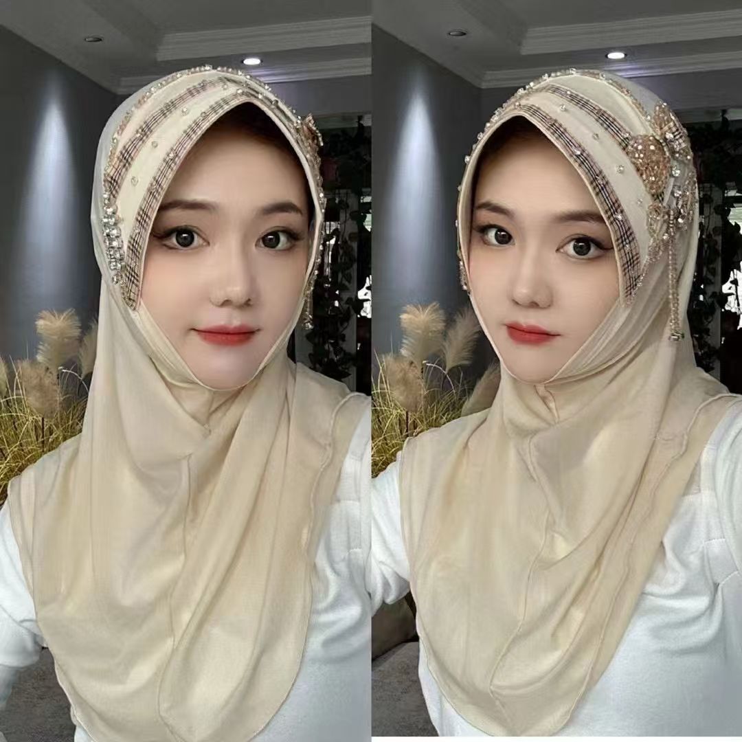 Hijabs pour femmes musulmanes violet rose avec perles glands Eid prière foulard soirée luxe malaisie Islam Kufi écharpe