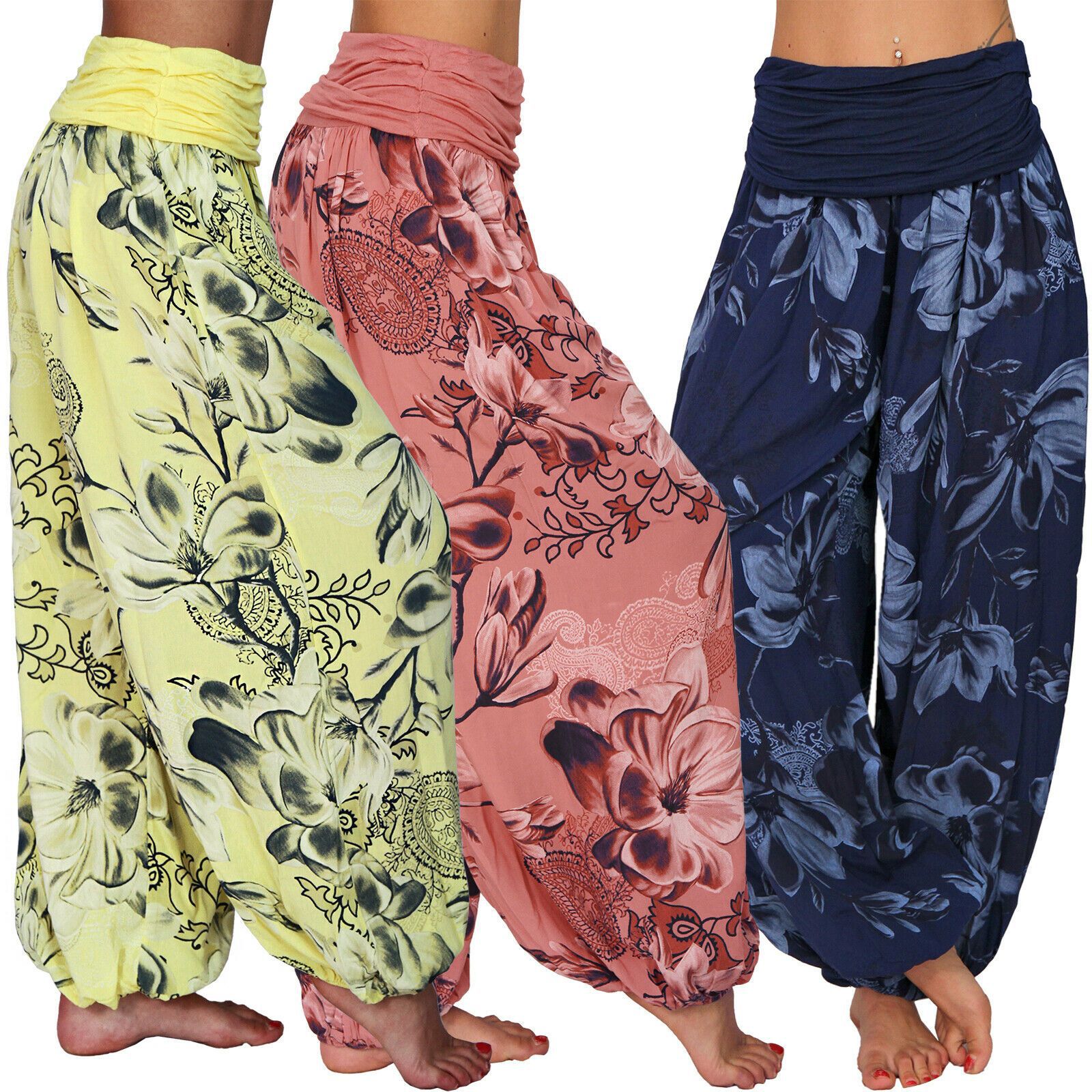 Pantalon Bohème Femme Taille S-2XL Imprimé Floral Multicolore Long Ample Jambe Large Décontracté Style Hippie Harem Été Automne