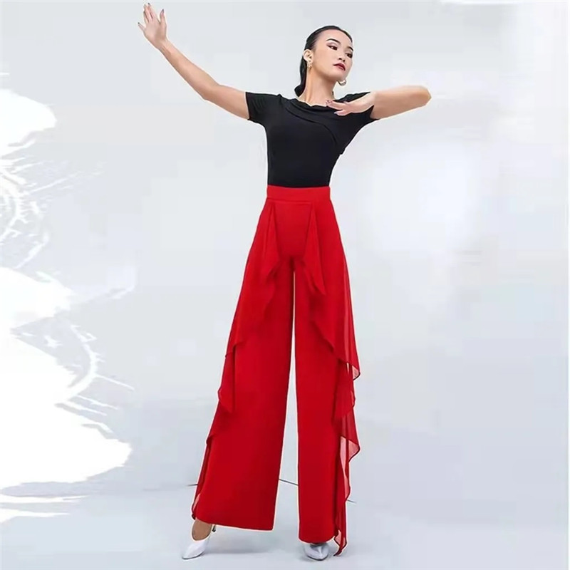 Pantalon de danse à jambes larges pour femmes, taille haute, feuille de Lotus sur le côté, sensation pendante sauvage, pantalon d'entraînement, nouvelle collection 2022