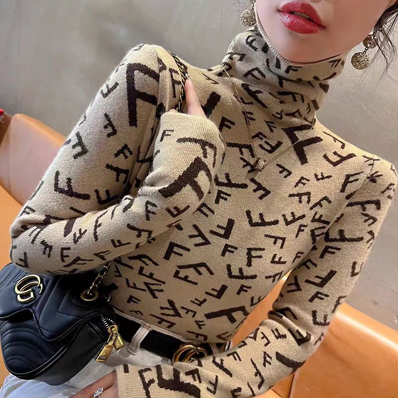 Pull en tricot à manches longues pour femmes, haut slim, col mi-haut, pull décontracté tout assressenti, vêtements élégants, mode automne et hiver