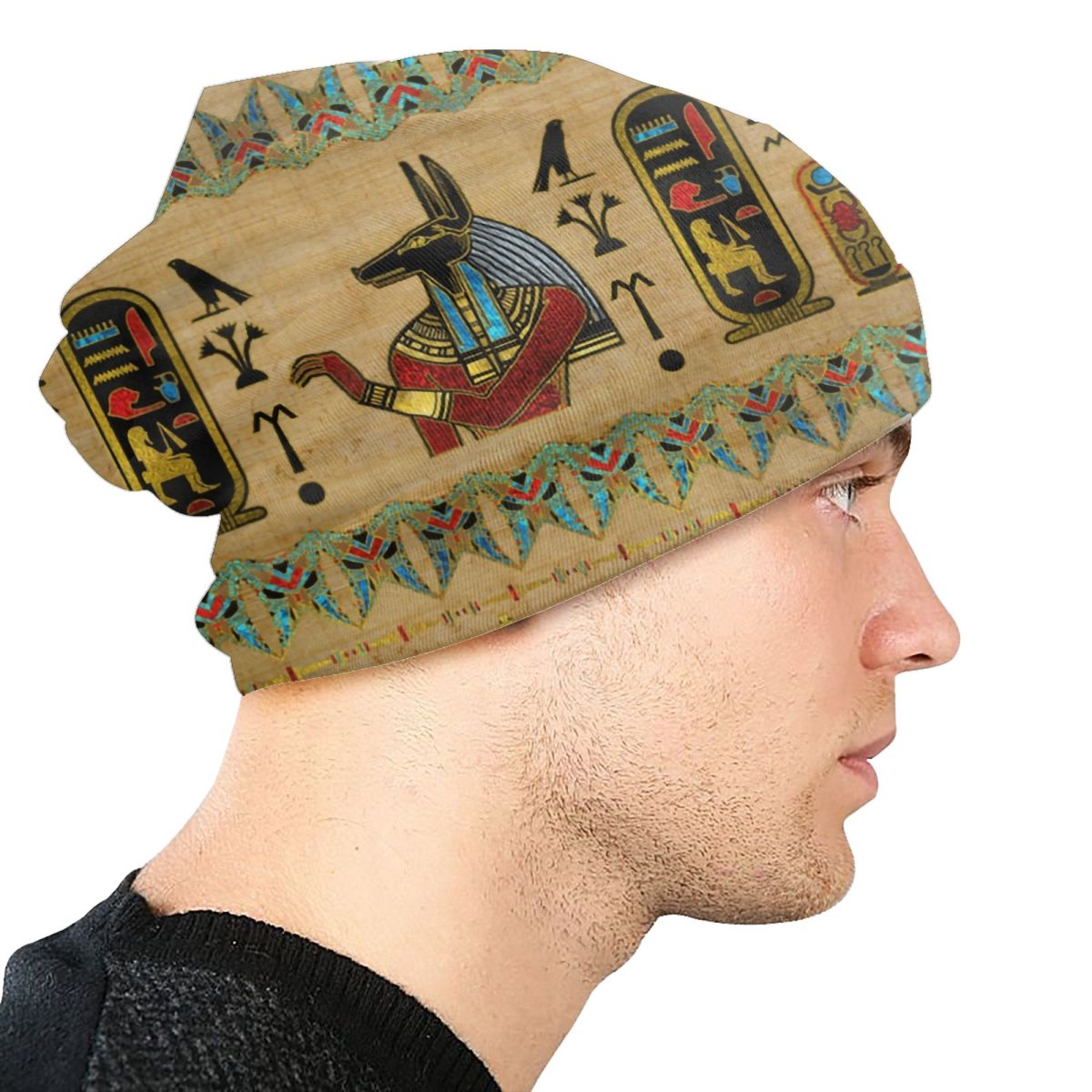 Egyptien Anubis Bonnet chapeaux tricoté chapeau hommes femmes automne hiver chaud ethnique ancien egypte hiéroglyphes Skullies bonnets casquettes