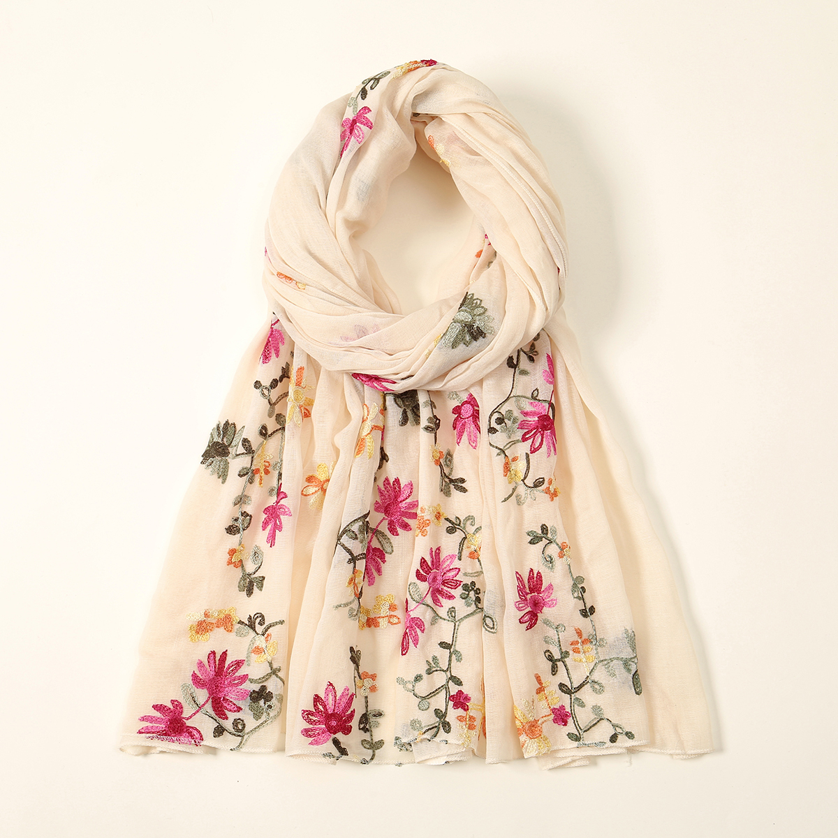 Écharpe fine en coton à fleurs pour femmes, châles brodés, foulard, hijab, étoles, crème solaire, vintage, vente en gros, nouveau