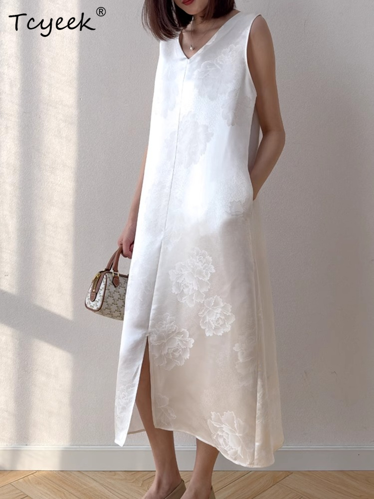 Robe en soie véritable 100% Tcyeek Heavyweight 35MM pour femme, élégante, vêtements d'été, robe de soirée, Vestidos Mujer