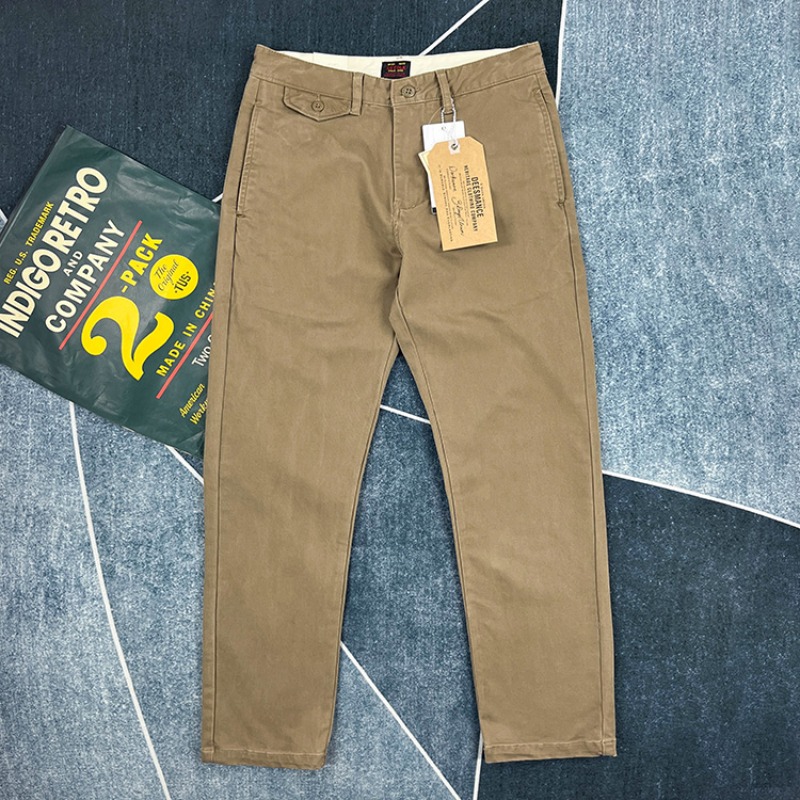 Amekaji pantalon décontracté droit conique extensible en coton lourd pour hommes américain japon rétro lavé vêtements de travail solide Chino pantalon
