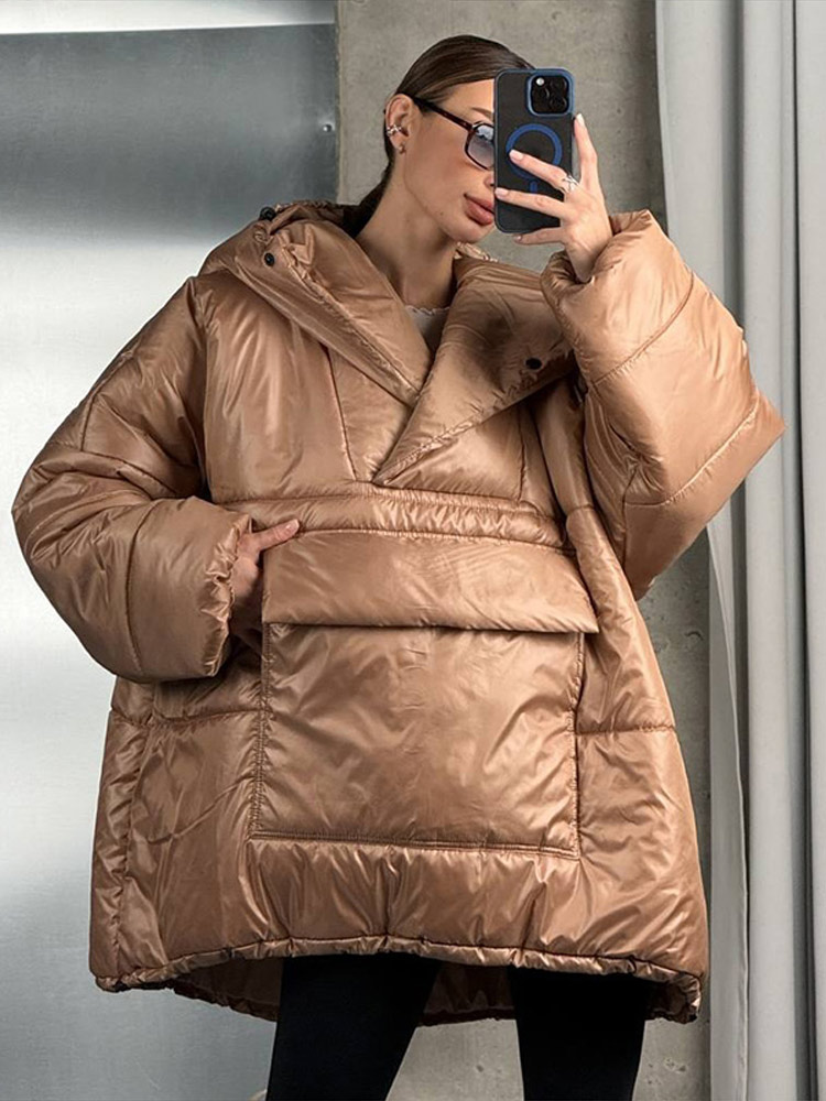 Manteau matelassé surdimensionné à capuche, grandes poches, ourlet à cordon de serrage, manches longues, coupe ample, décontracté, pour femmes, manteaux chauds, tenue polyvalente hiver 2026