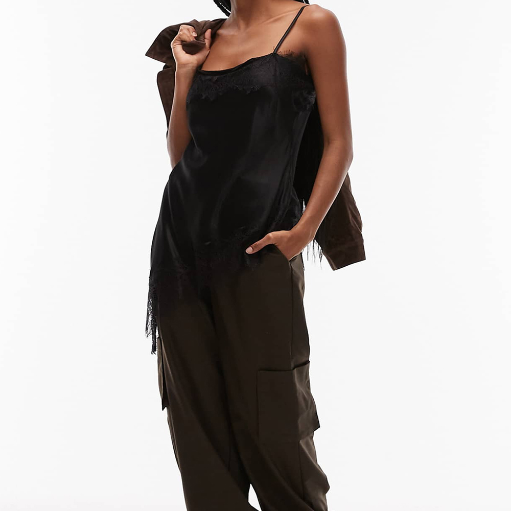 Débardeur asymétrique en Satin et dentelle pour femmes, Vintage, sans manches, dos nu, bretelles Spaghetti, style Boho, plage, vacances, été