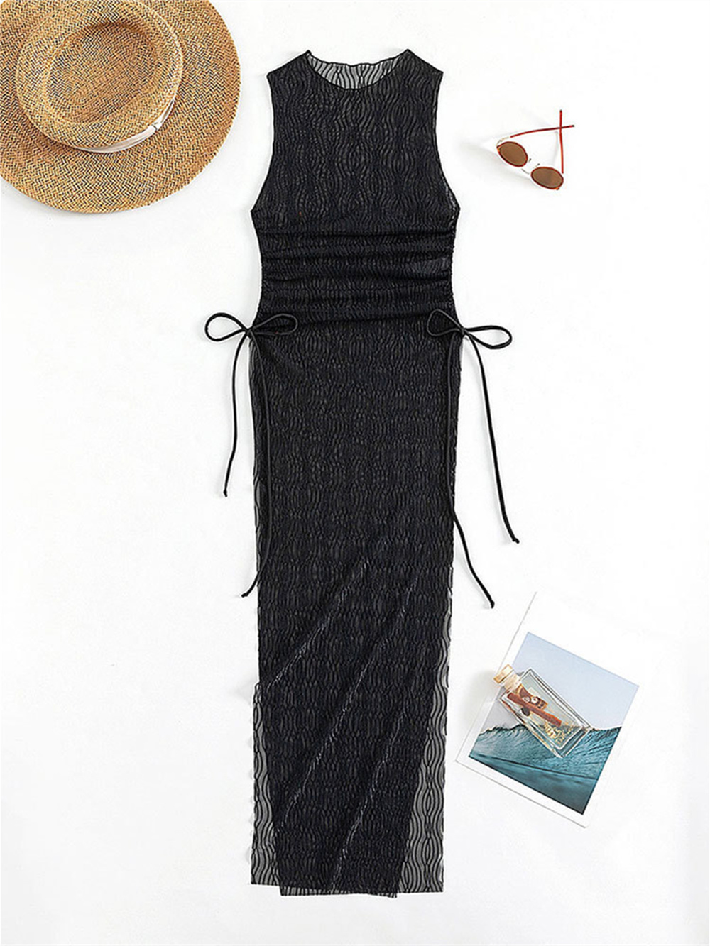 Robe de plage sexy en maille avec fente haute pour femme, couvertures transparentes, jacquard, bikini de proximité, tenue de vacances, maillots de bain