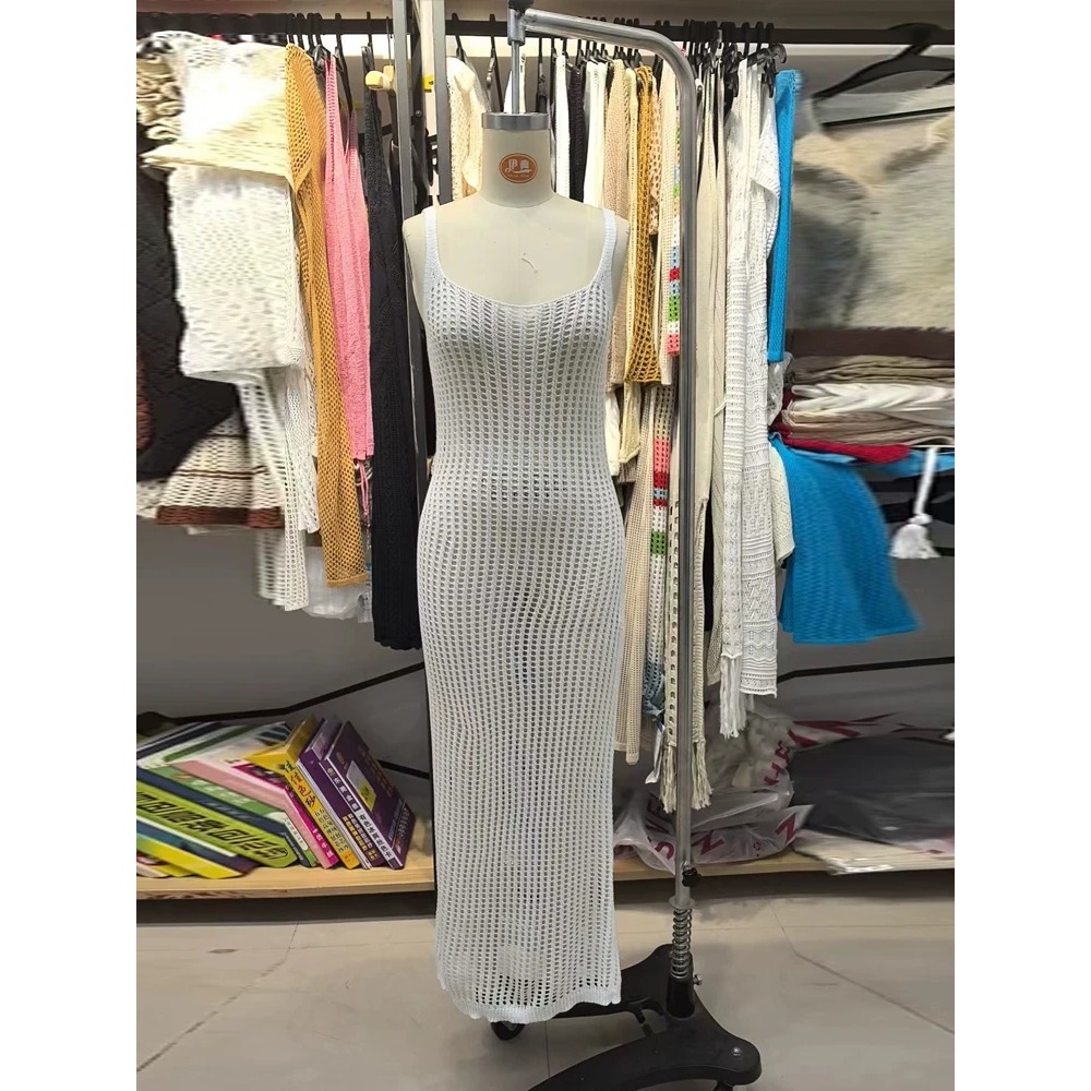 Sexy U creux dos nu mince sans manches Robe Maxi chaude femme transparent portefeuille hanche plage Robe de soirée solide vacances Robe Robe