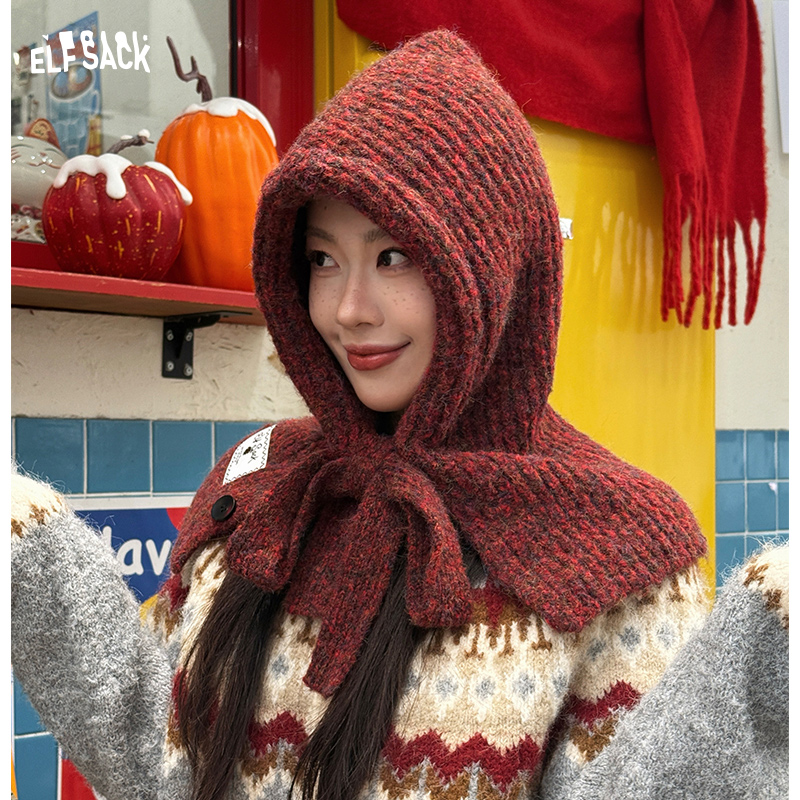 ELFSACK Écharpe chaude mignonne cagoule à boutons intégrés pour femme