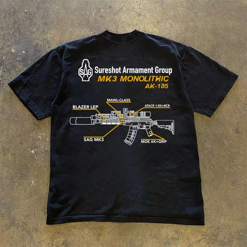 Graphique pour hommes en SAG MK3 T-Shirt 100% coton évacuant la transpiration respirant haute qualité T-Shirt décontracté pour les passionnés militaires