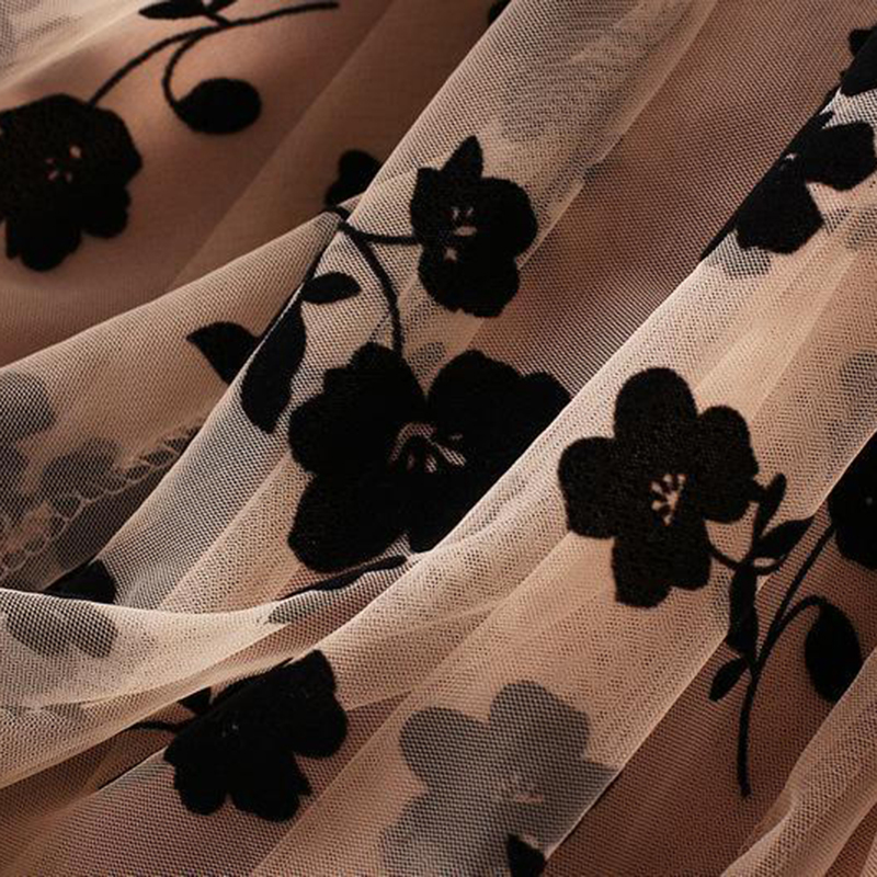 Jupes mi-longues plissées à fleurs pour femmes, jupes en tulle, taille haute, flocage coréen, maille élégante, dames de bureau, été, nouveau