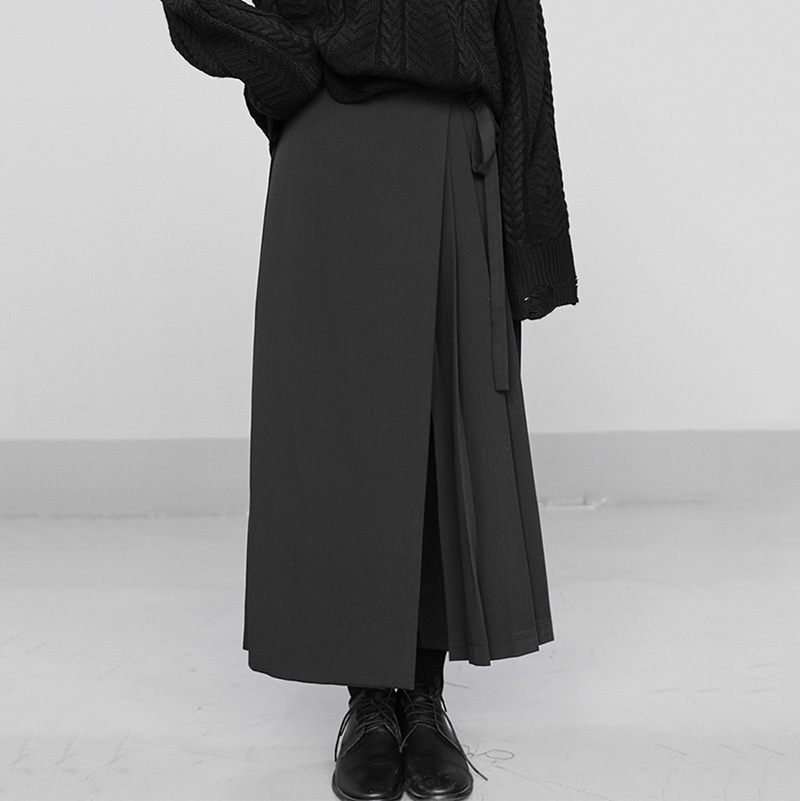 Mode coréenne nouveau automne irrégulier faux deux pièces jupe pantalon femmes pantalon à jambes larges dames taille élastique bretelles pantalon décontracté dame