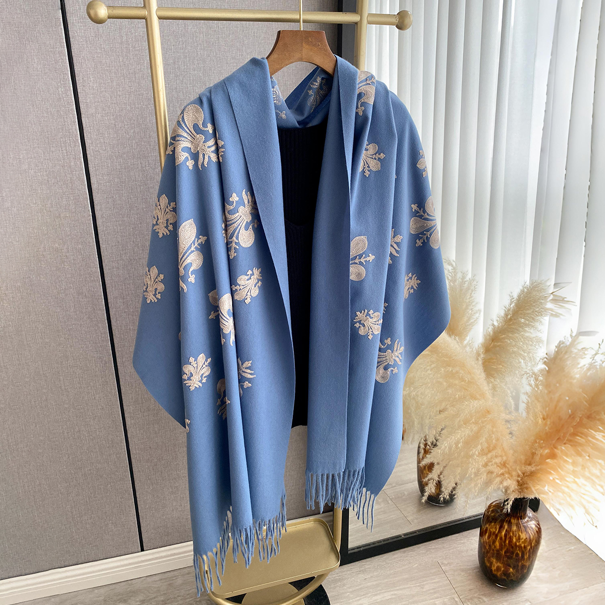 Nouveau Pashmina cachemire mélange Mujer Bufanda écharpe chaude Echarpes broder fleur Poncho Cape épais chaud Poncho foulard