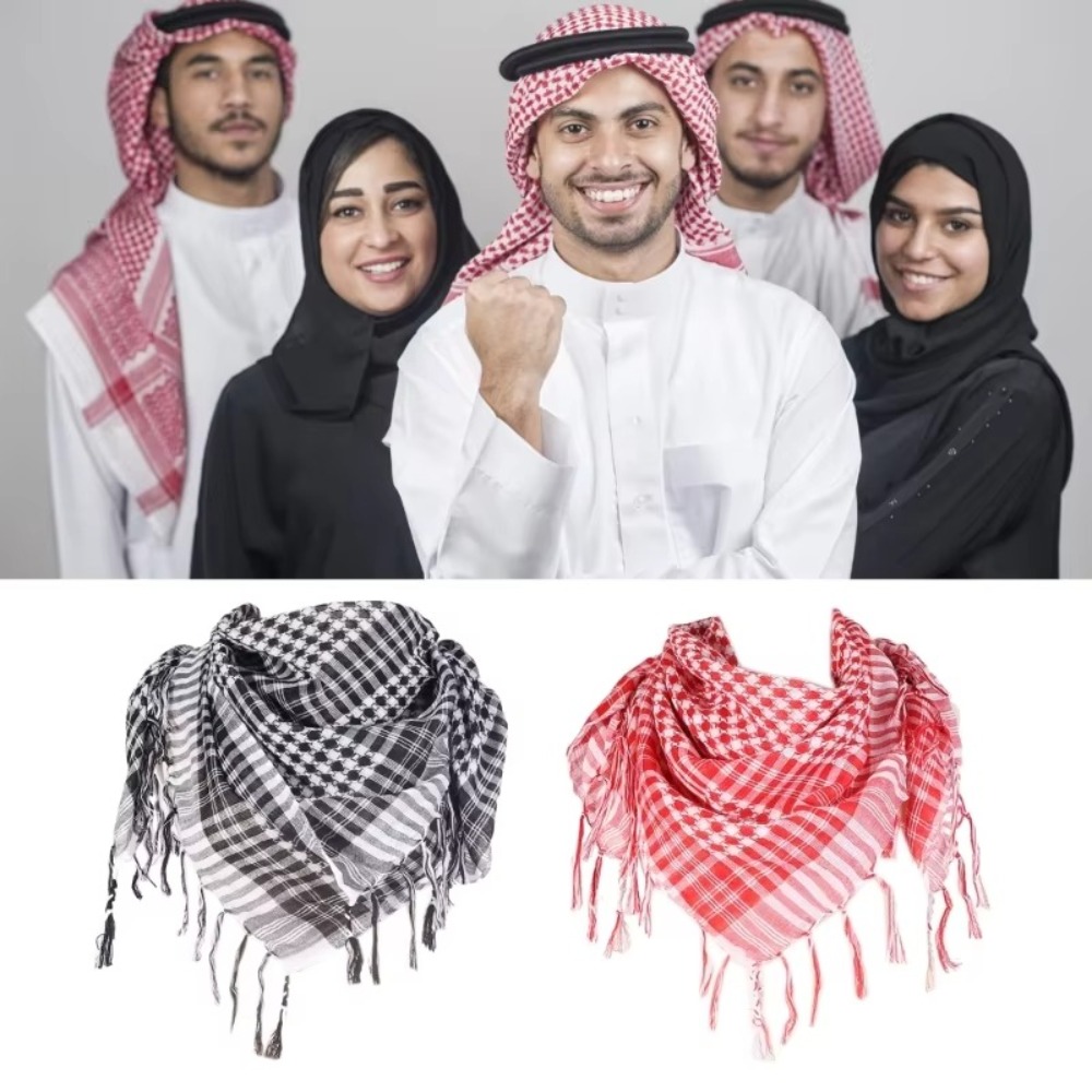 Grande Écharpe Arabe Shemagh avec Pompon, Foulard de Costume pour la Tête et le Cou, Bandana pour Hommes et Femmes