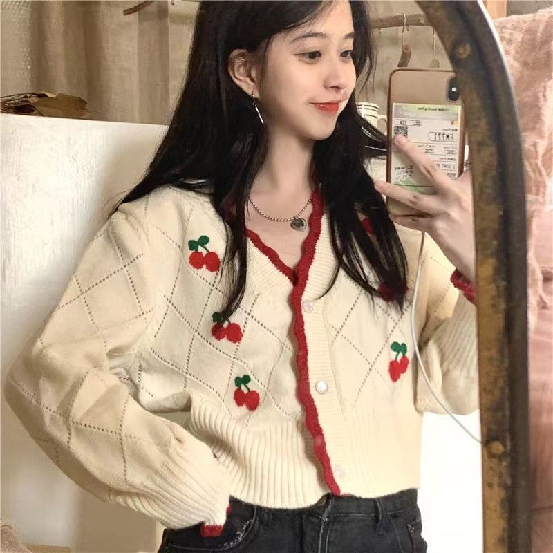 Cardigan tricoté à manches longues et col en v pour femme, haut décontracté, ample, boutons floraux, ajouré, assorti avec tout, nouvelle mode printemps automne