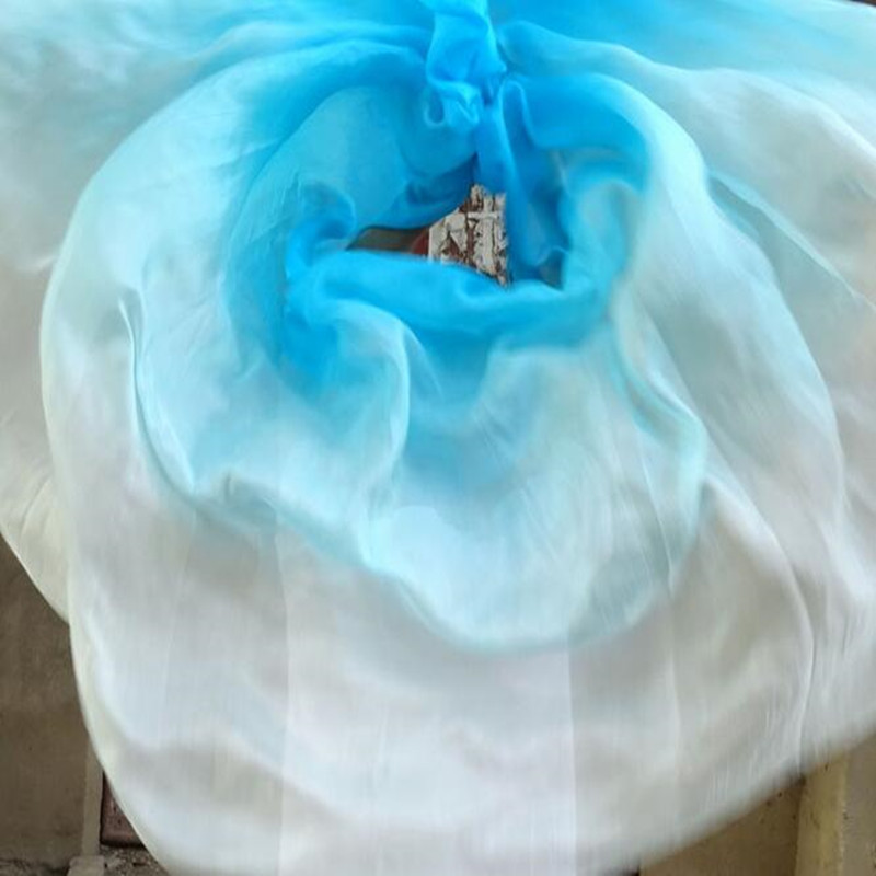 Voile de danse du ventre en soie Pure 100%, écharpe, châle, dégradé de couleur blanc-bleu, 250x114cm, pour femmes, accessoires de spectacle sur scène