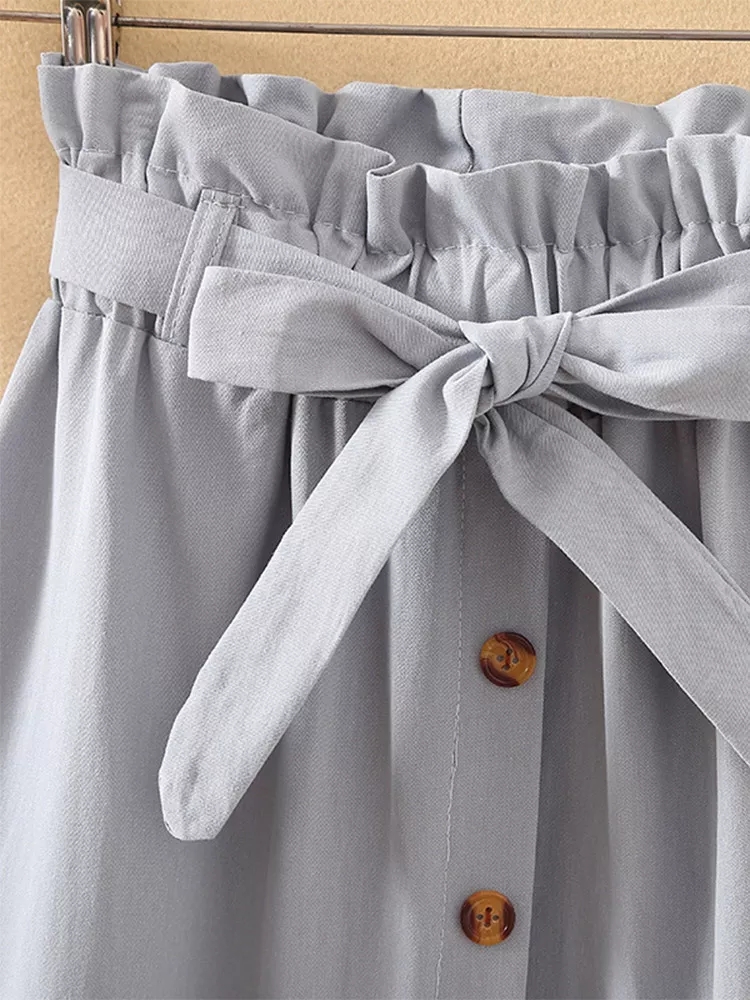 Été automne jupes femmes Midi genou longueur coréenne élégant bouton taille haute jupe femme plissée école jupe