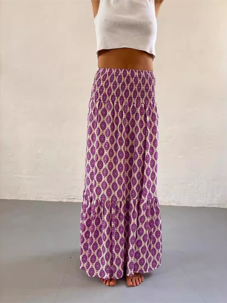 Jupes Boho décontractées pour femmes, nouvelle mode printemps été, Vintage, ample, taille élastique, imprimé Floral, Style ethnique, jupe Maxi de plage