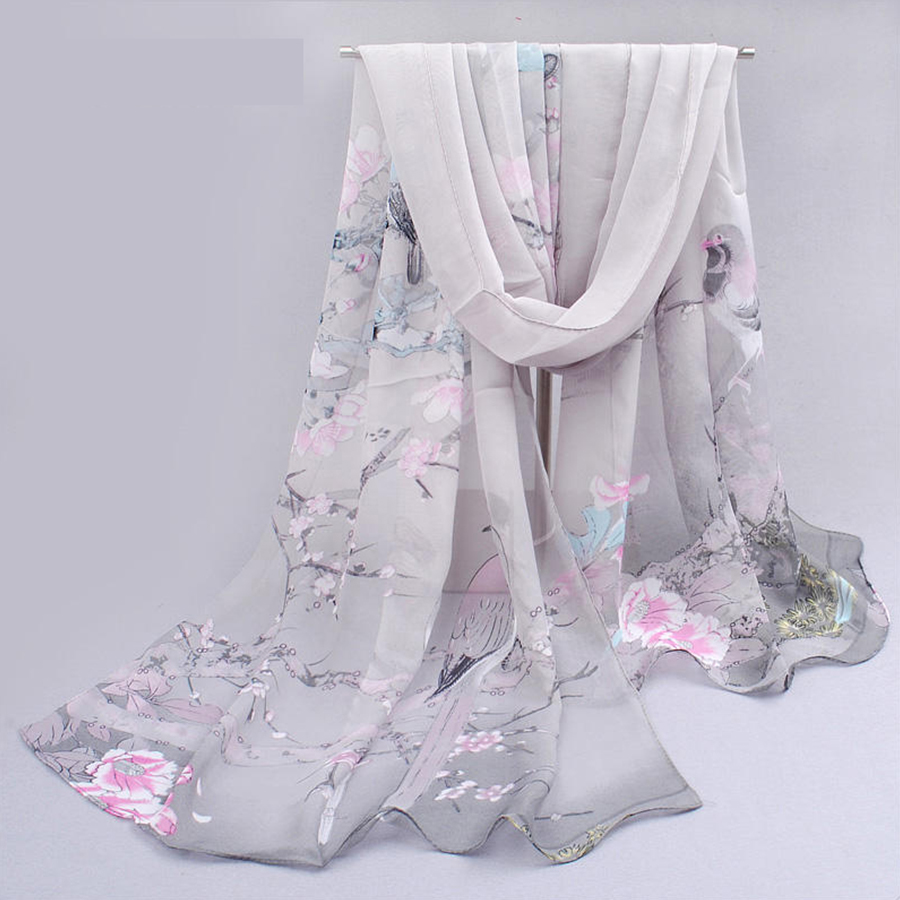 Écharpe en mousseline de soie pour femmes, motif pie, Simulation de soie, longue écharpe en gaze, protection solaire, sac à bandoulière, foulard