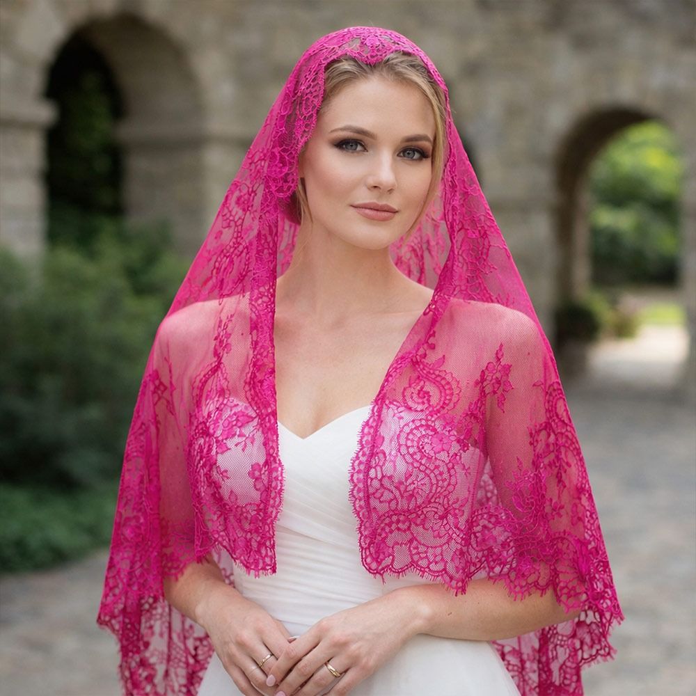 Nouveau Voile de Mariée Vintage Mandira en Dentelle Respirant avec Fleur et Bordure Florale pour Femme