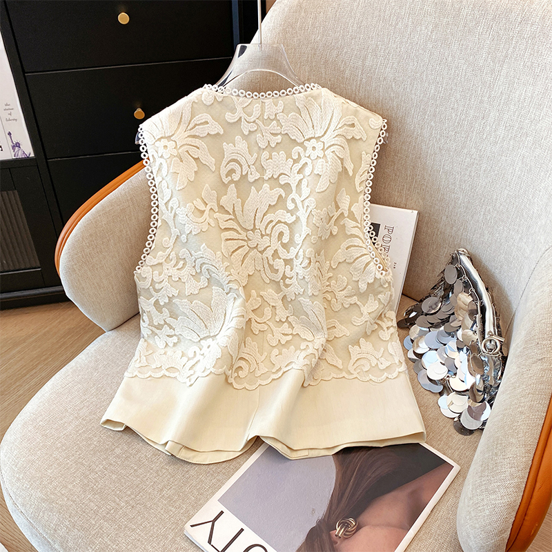 Gilet brodé de Style chinois élégant pour femmes, chemisier d'été sans manches pour le bureau, hauts chics pour vêtements de travail, tenues quotidiennes