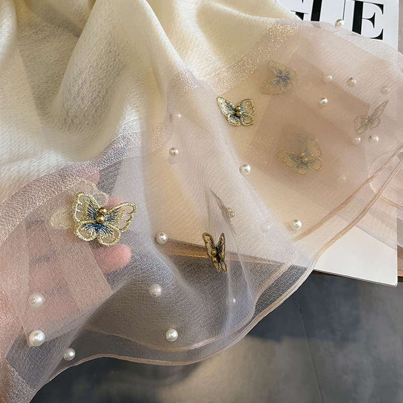 Foulard châle en soie de luxe pour femmes, Design brodé de fleurs, enveloppes Hijab, Bufandas, Foulard féminin, 2023