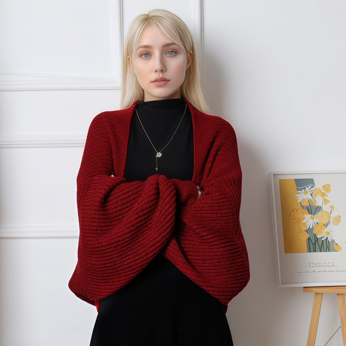 Châle ample élégant pour femme, châle uni pour femme automne-hiver, vêtement d'extérieur chaud et confortable pour le quotidien