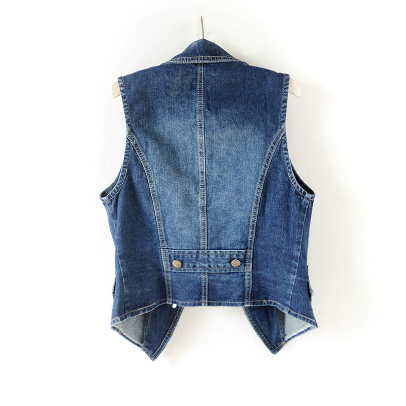 PTKPCC décontracté femme hauts femmes Denim gilet veste printemps automne vêtements sans manches court jean gilets simple boutonnage 5XL
