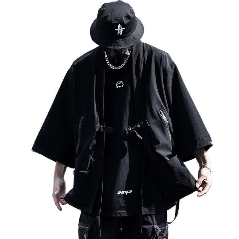 Kimono Hip Hop Punk Techwear pour hommes, chemises surdimensionnées, Style japonais, Harajuku, chemise Cargo décontractée, cape, 2023