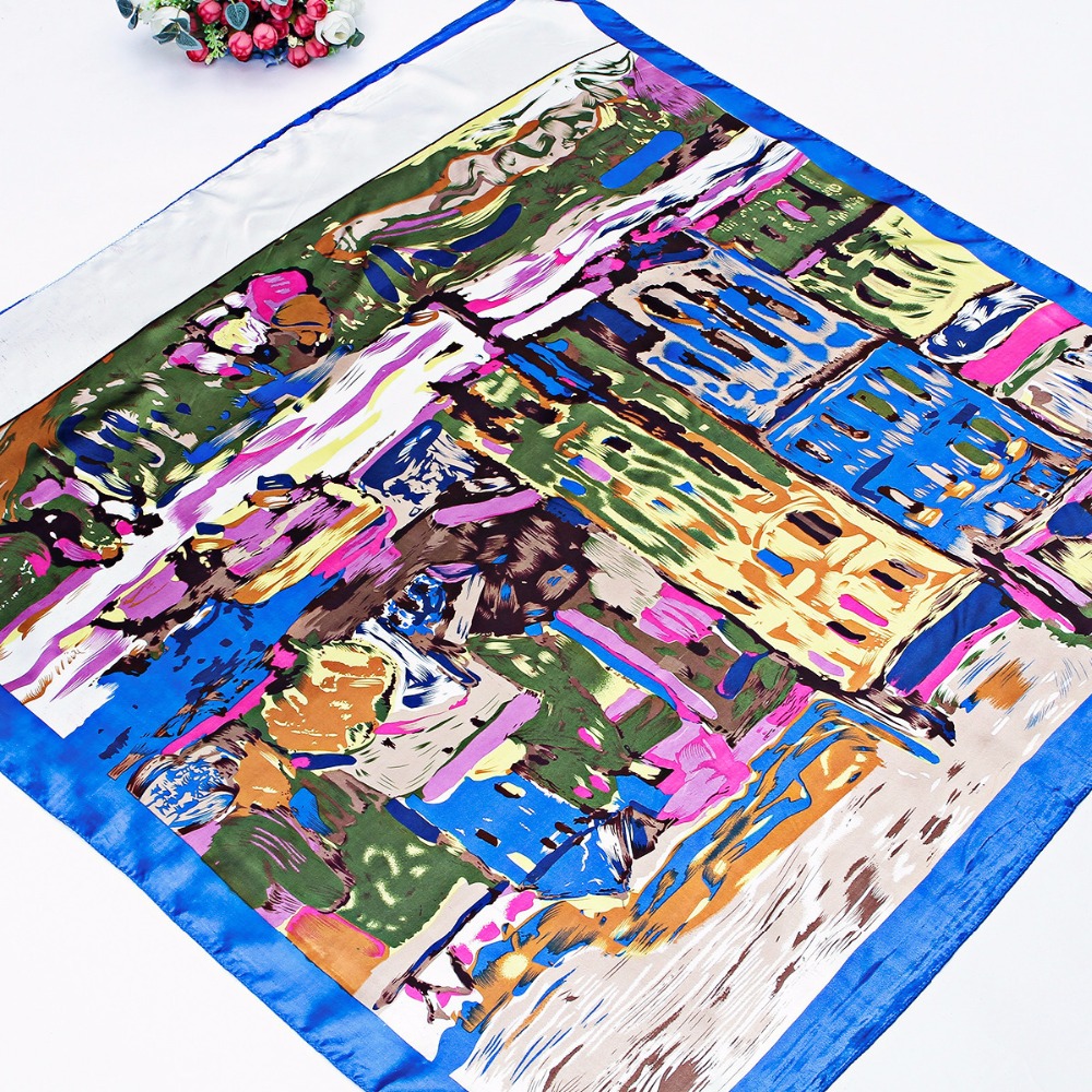 Foulard Carré à Fleurs pour Femme, Design à la Mode, Bandana, Châle, Hijab, Élégant, pour Sauna, 90x90cm, M207