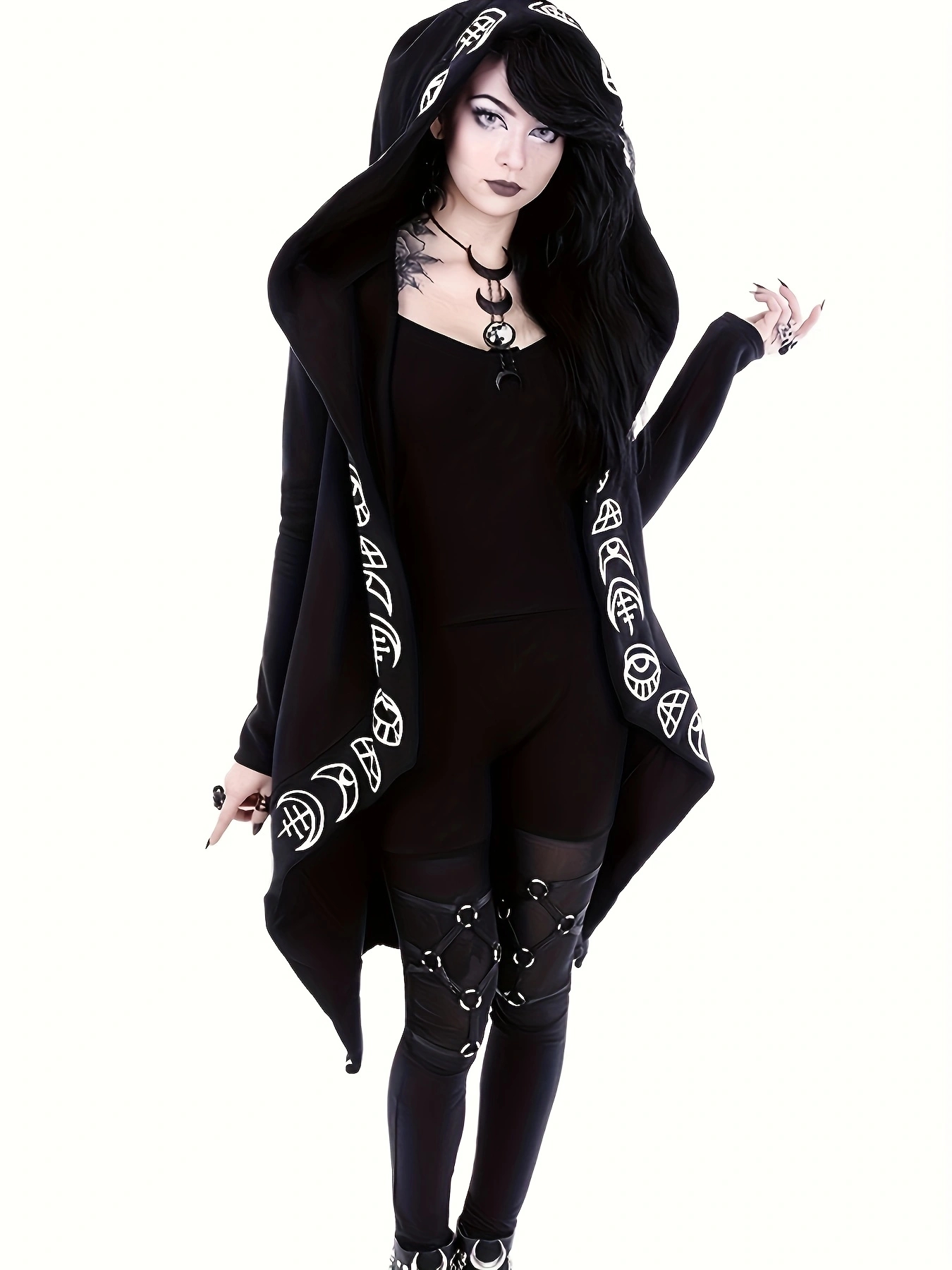 Cardigan gothique à capuche enchanteresse – Design inspiré de la sorcellerie, manches longues confortables, polyvalent pour un usage décontracté