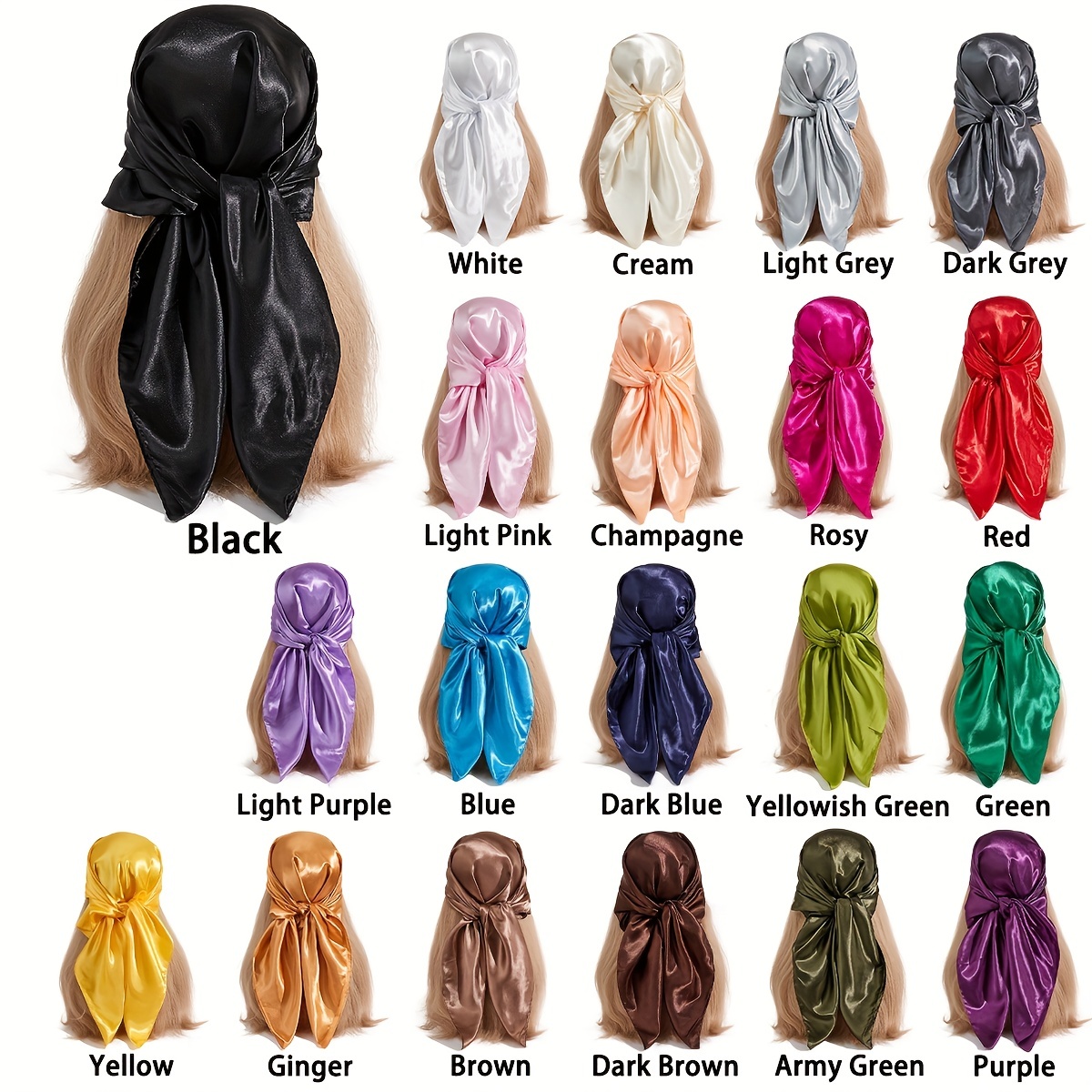 Grand Bandana classique en Satin pour femmes, couleur unie, carré, Imitation soie, coupe-vent, châle, accessoires pour cheveux