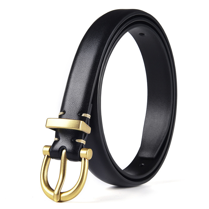 Jeans mode professionnel 100% ceinture en cuir véritable pour les femmes Fine décorative peau de vache Ins vent Simple coréen ceinture noire