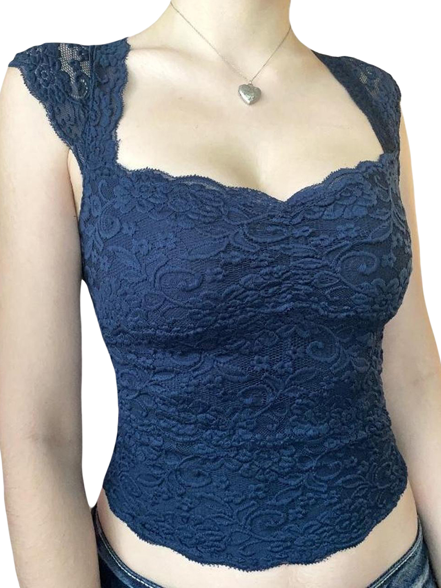 Hauts et chemisiers d'été en dentelle florale pour femmes, manches cape, col carré, slim, chemises Vintage Sexy, vêtements esthétiques Y2K