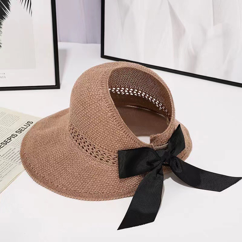 Chapeaux pare-soleil pour femmes à large bord en paille, pliables, avec ouverture pour queue de cheval, protection UV UPF, pour l'été, la plage et le voyage, style bohème avec nœud