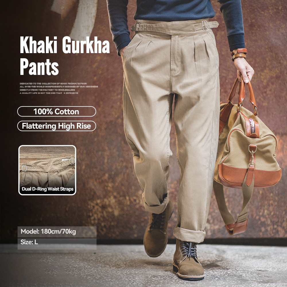 Maden Vintage kaki Gurkha pantalon réglable taille haute décontractée Cargo pantalon de travail classique pantalon droit hommes printemps et automne