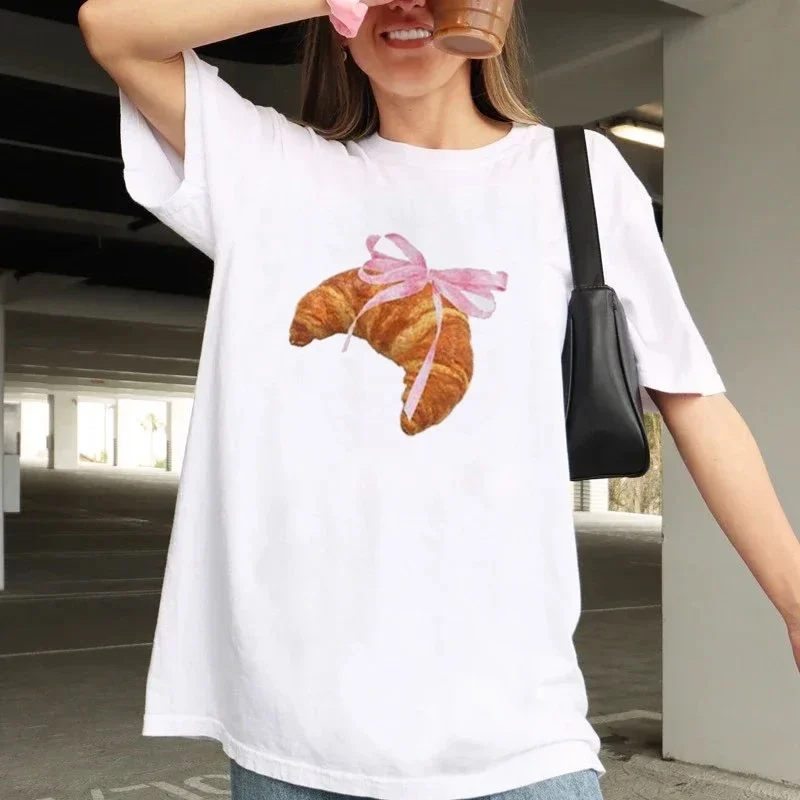 Mode américaine Ins personnalité Simple imprimé T-shirt en été Y2K pain rose mignon femmes Style vêtements haut à manches mi-longues
